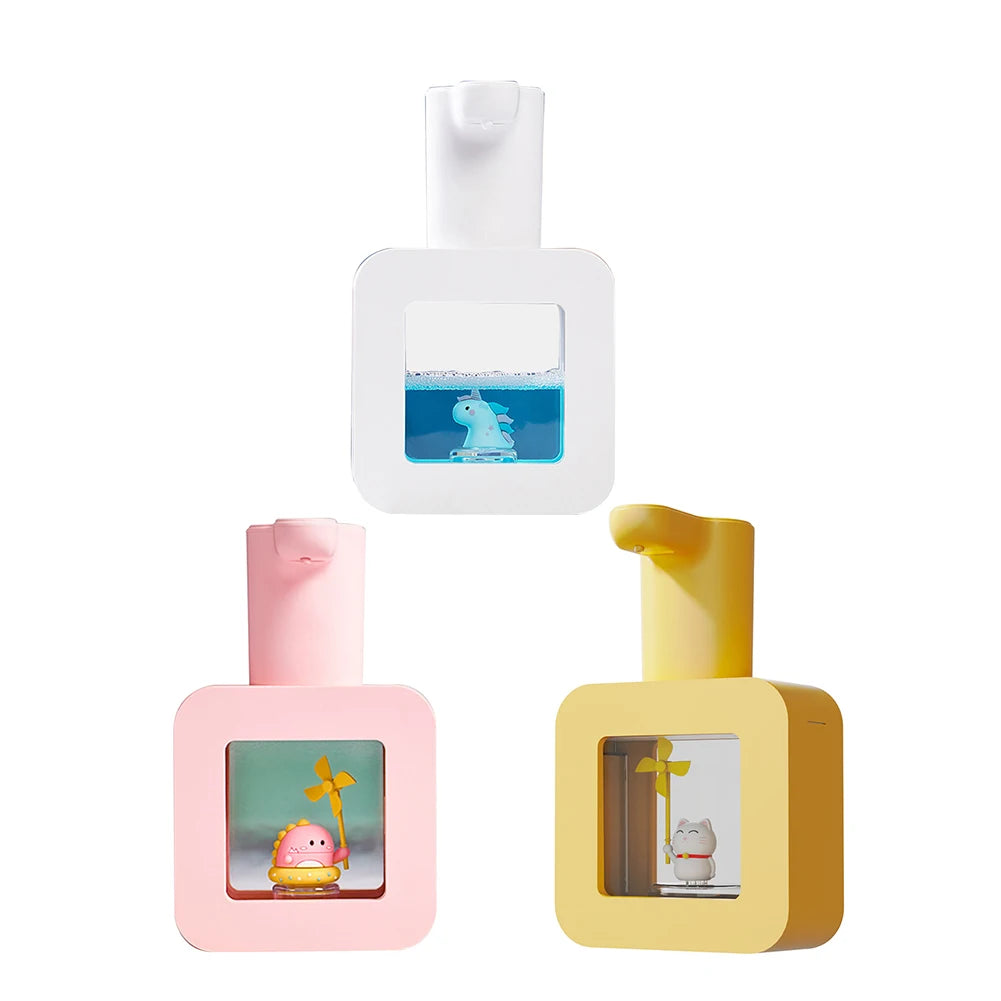 400ML Cartoon Cute Pet Foam Soap Dispenser USB Charging Liquid Foam Dispensers Wall Mounted Touchless Sensor for Hotel Wash Basin